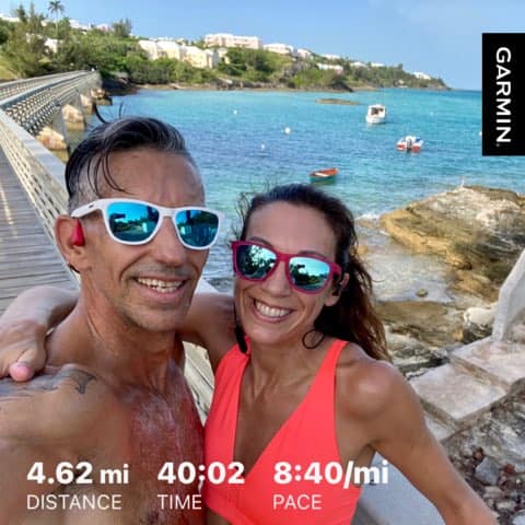 Runners posing on the bridge at Bailey's Bay Bermuda as part of the Railway Trail