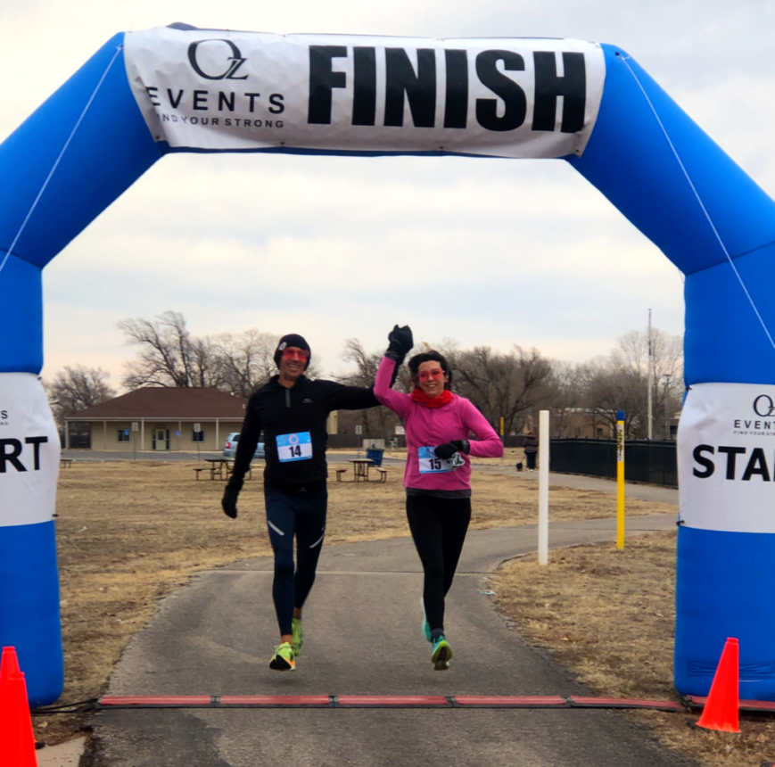 Runners crossing finish line