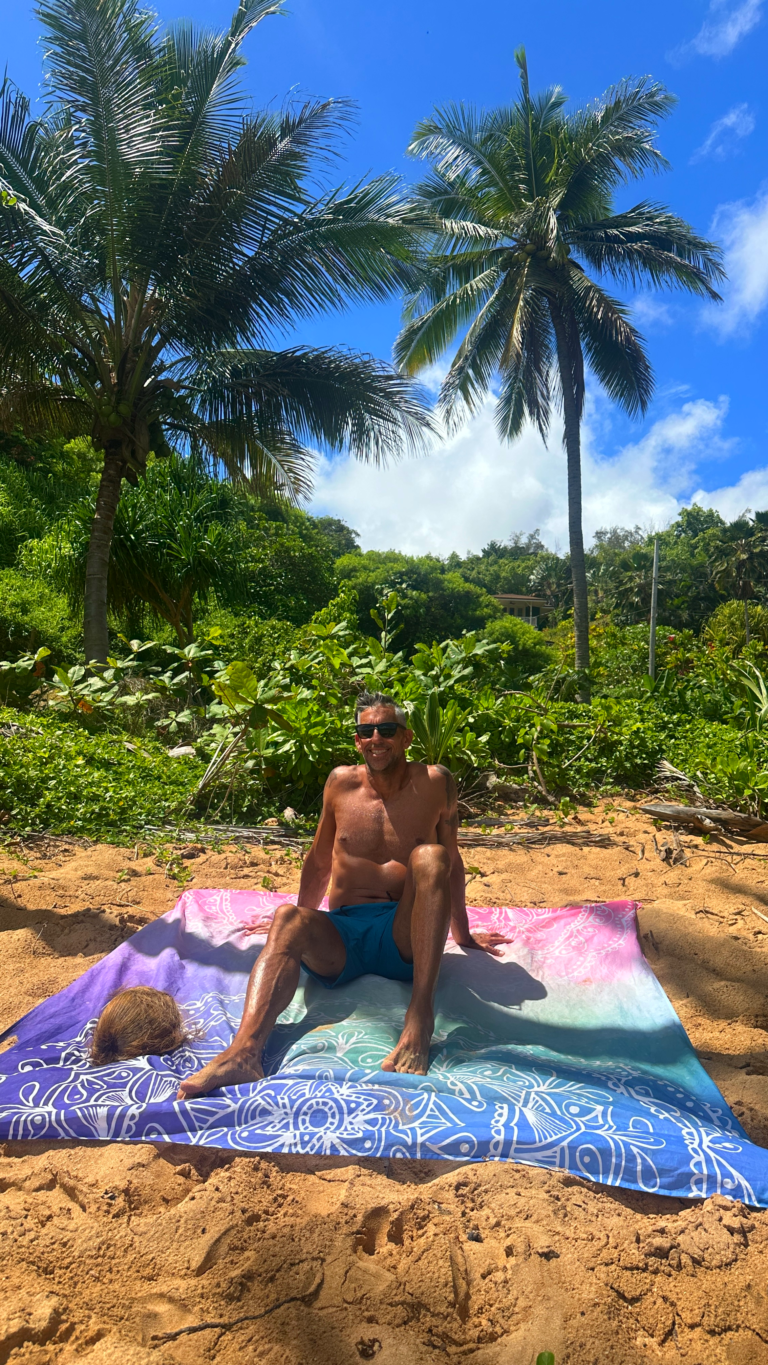 Darren on beach blanket